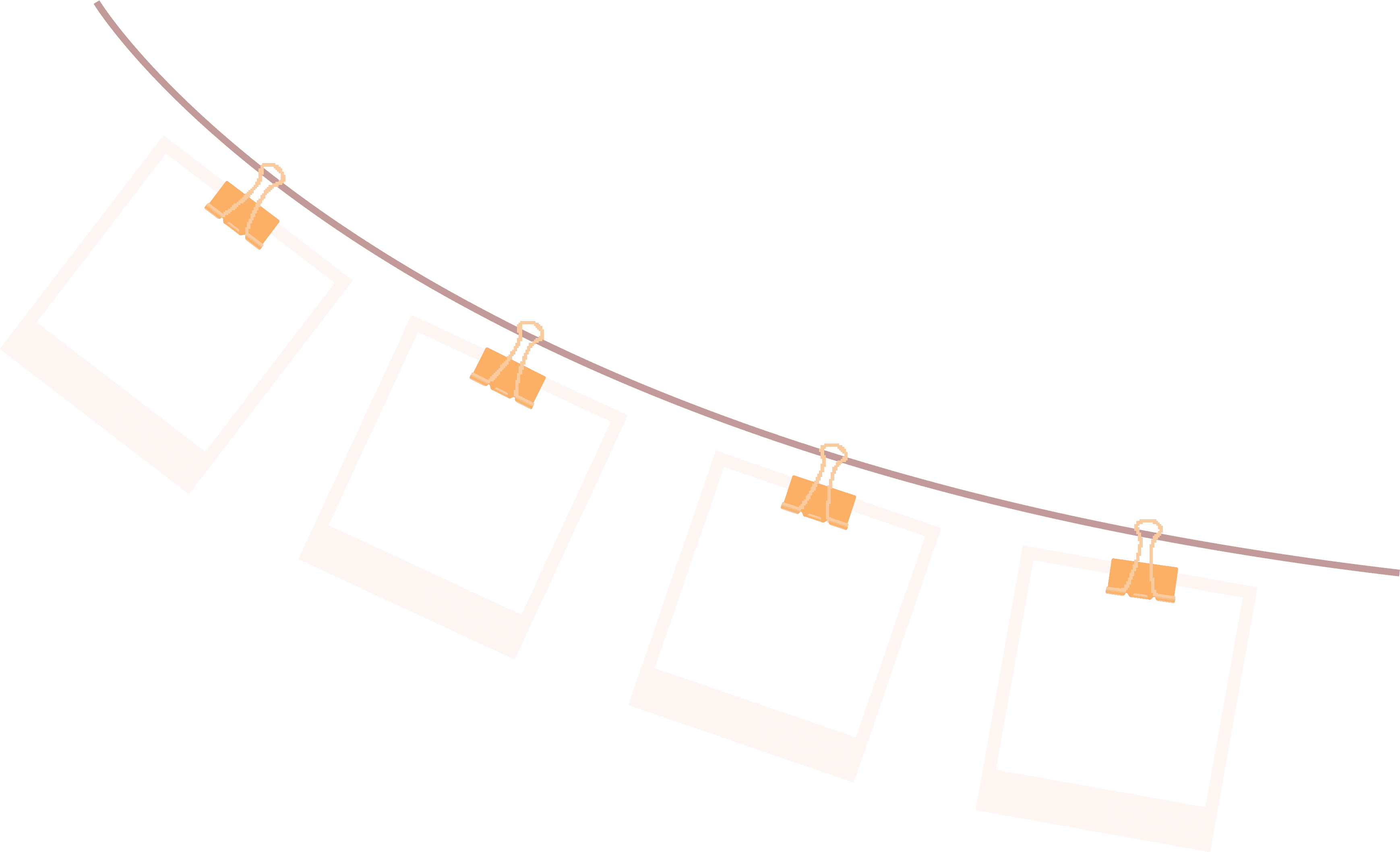 Hanging polaroid photo frames with golden clips