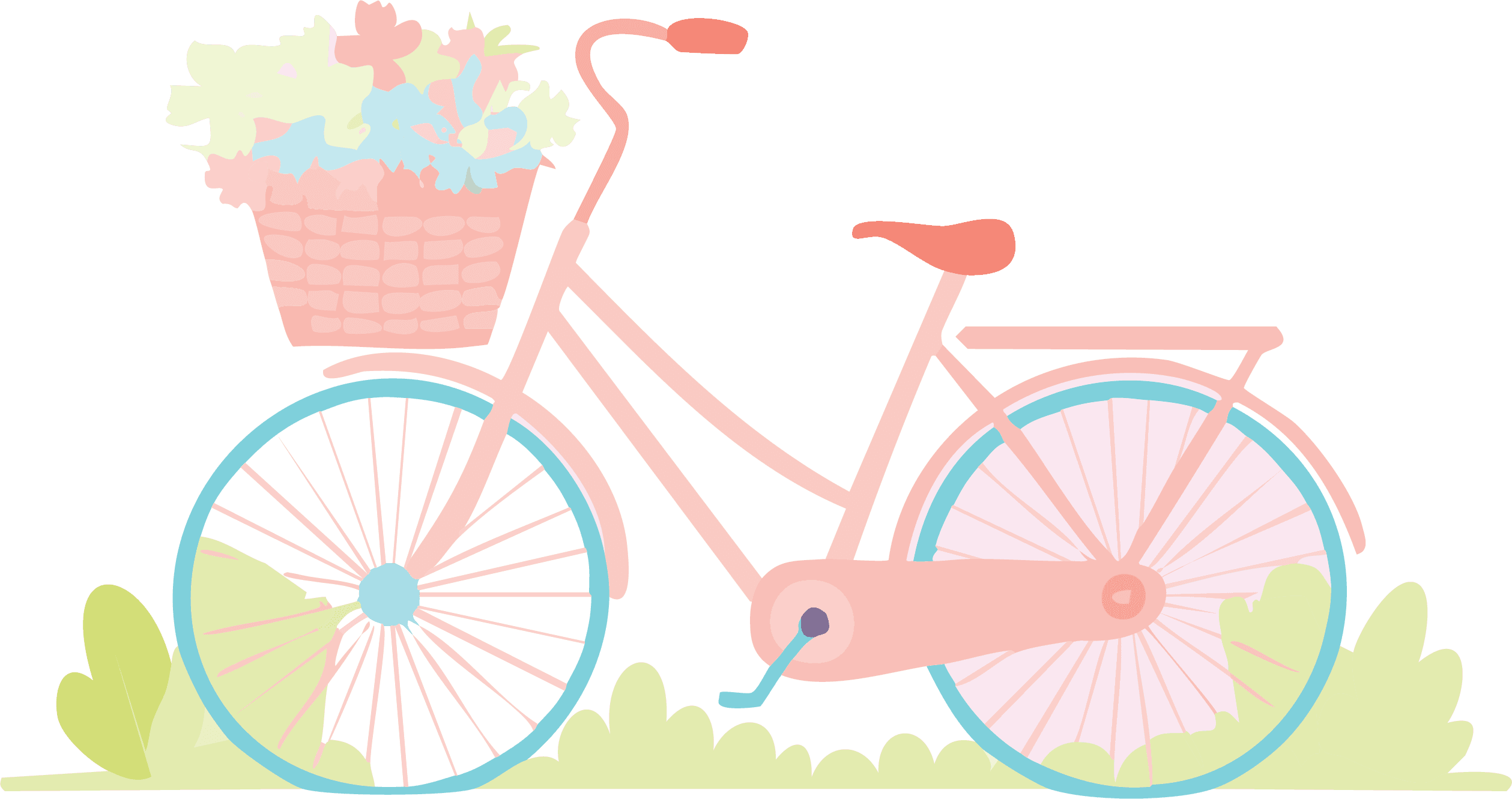 Pastel vintage bicycle with flower basket on green mound